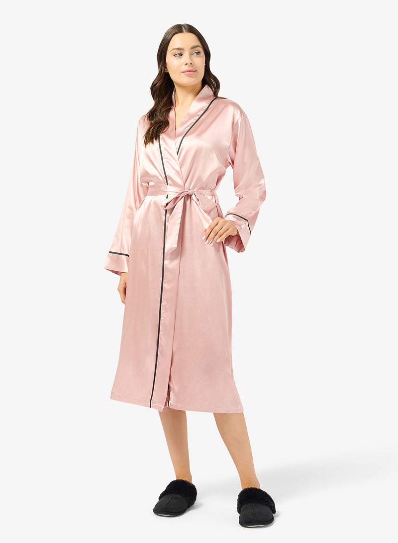 Ginger Satin Robe with Contrast Trim Detail - Image 1